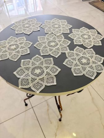 6'lı Dantel Kahve Sunumluğu 15x15 cm Asorti Desenli Bardak Altlığı Türk Kahvesi Fincan Sunum Seti