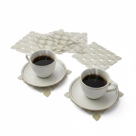 6'lı Dantel Kahve Sunumluğu 15x15 cm Asorti Desenli Bardak Altlığı Türk Kahvesi Fincan Sunum Seti
