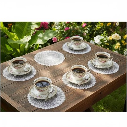 6'lı Dantel Kahve Sunumluğu 15x15 cm Asorti Desenli Bardak Altlığı Türk Kahvesi Fincan Sunum Seti