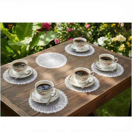 6'lı Dantel Kahve Sunumluğu 15x15 cm Asorti Desenli Bardak Altlığı Türk Kahvesi Fincan Sunum Seti