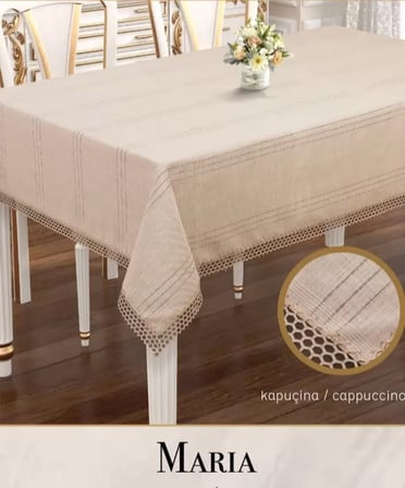 Keten Masa Örtüsü Maria Model Kapiçino 155x220 cm Zarif Ev Tekstili