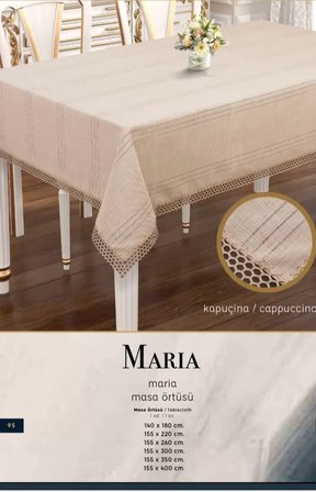 Keten Masa Örtüsü Maria Model Kapiçino 155x220 cm Zarif Ev Tekstili