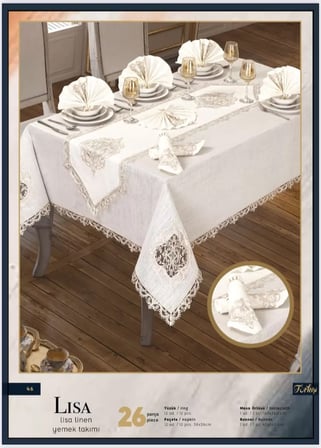 Lisa Linen Krem 26 Parça 12 Kişilik Premium Çeyizlik Supla Runner Yemek Masa Seti