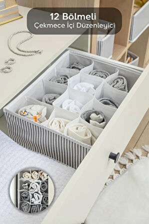 ALAS 12 Bölmeli Çok Amaçlı Çekmece Düzenleyici Organizer (HAVLU-ÇORAP-İÇ ÇAMAŞIRI VB) 31x25x12 cm