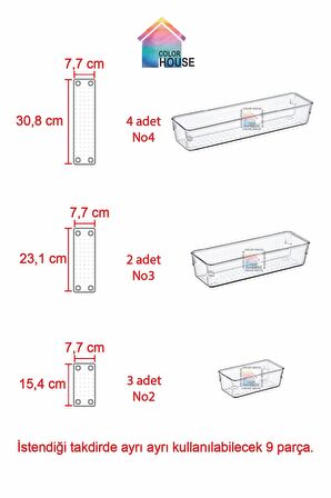 9'lu Modüler Kaşıklık Şeffaf Çekmece Içi Düzenleyici Organizer