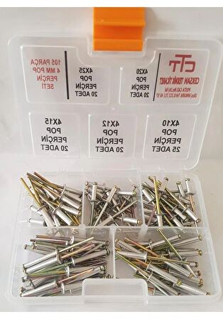 Perçin Seti-Çap 4 MM-Boy Çeşitli Pop Perçin 105 Parça
