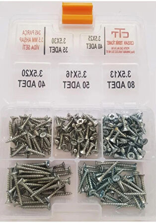 Sunta Vidası Seti 245 Parça Çap 3.5 MM Boy 13-16-20-25-30 MM