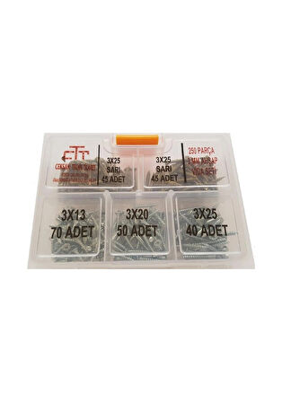 Vida Seti Ahşap Plastik V.B 250 Parça Çap 3 MM Boy 13-20-25 MM