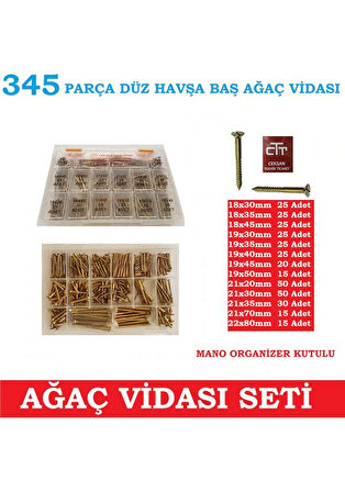 Ahşap Vida Seti 345 Parça Tüm Ölçüler- Eskitme Ahşap Vidası Sarı
