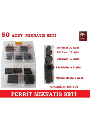 Miknatis Seti Dikdörtgen-Yuvarlak Miknatis Seti 50 Parça
