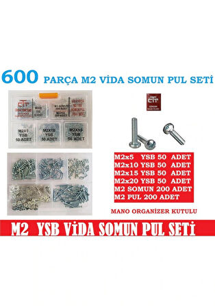 M2 Vida Seti-Somun -Pul Ysb 600 Parça Vida Boy 5-10-15-20 MM