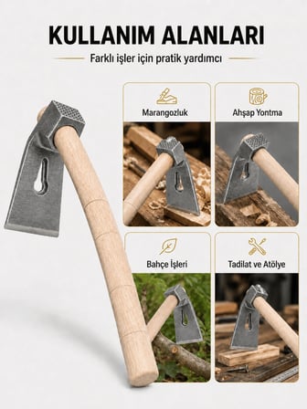 Beylini 500 Gr Çelik Keser Ekonomik Dayanıklı Odun Bahçe Ot Çift Yönlü Ahşap Ergonomik Saplı Profesyonel