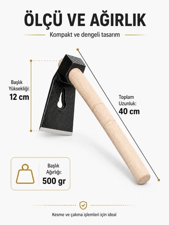 Beylini 500 Gr Çelik Keser Ekonomik Dayanıklı Odun Bahçe Ot Çift Yönlü Ahşap Ergonomik Saplı Profesyonel