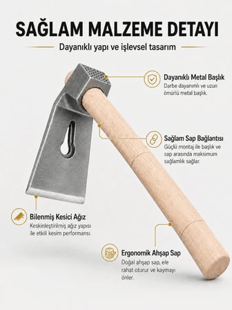 Beylini 500 Gr Çelik Keser Ekonomik Dayanıklı Odun Bahçe Ot Çift Yönlü Ahşap Ergonomik Saplı Profesyonel