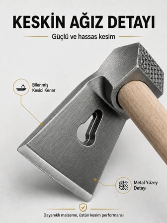 Beylini 500 Gr Çelik Keser Ekonomik Dayanıklı Odun Bahçe Ot Çift Yönlü Ahşap Ergonomik Saplı Profesyonel