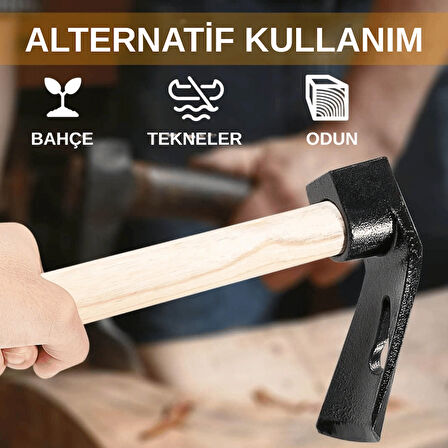 Beylini 500 Gr Çelik Keser Ekonomik Dayanıklı Odun Bahçe Ot Çift Yönlü Ahşap Ergonomik Saplı Profesyonel