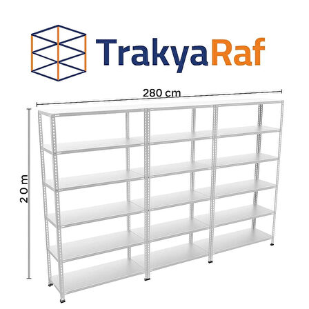TRAKYARAF 6 Katlı 3’lü Bitişik Galvaniz Çelik Raf. Depo, Dosya Rafı
