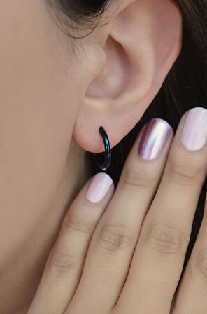 Siyah Renkli Çelik Halka Küpe 12 mm