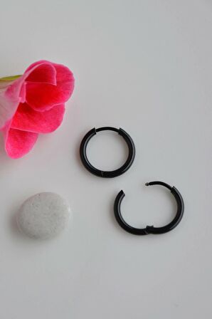 Siyah Renkli Çelik Halka Küpe 12 mm