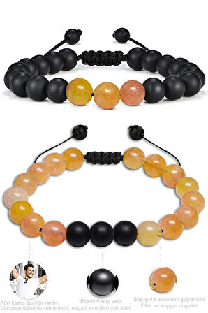 Sertifikalı  Makrome Turuncu Akik Taşı Doğal Taş Bileklik Seti