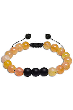 Sertifikalı  Makrome Turuncu Akik Taşı Doğal Taş Bileklik Seti
