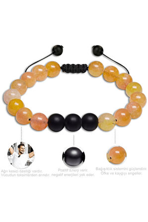 Sertifikalı  Makrome Turuncu Akik Taşı Doğal Taş Bileklik Seti