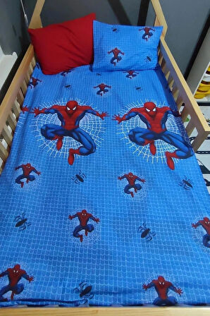 Tek Kişilik Lastikli Çarşaflı Örümcek Adamlı Çocuk Nevresim Takımı 100x200 Cm (2 YASTIKLI)