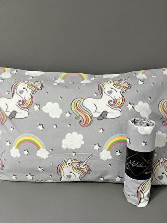 Tek Kişilik Unicorn Desen Lastikli Çarşaf Seti Gri 100x200 Cm