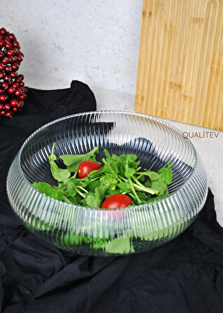 El Yapımı Büyük Boy Cam Salata Kasesi Meyve Sunum Tabağı-30 cm