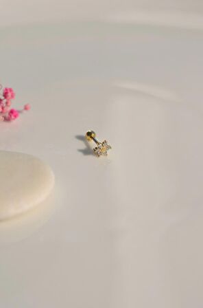 Gold Mini Çiçek Piercing Tragus Helix Kıkırdak