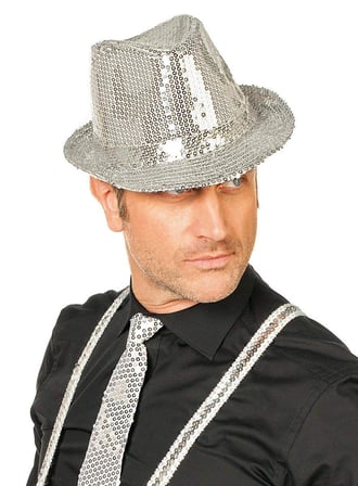 Disko Star Gümüş Payetli Fötr Şapka Yetişkin Boy