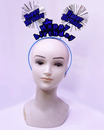 Happy Birthday Yazılı Püsküllü Neon Mavi Renk Doğum Günü Tacı 22X19 Cm
