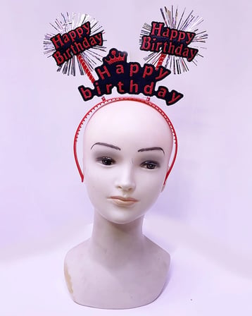 Happy Birthday Yazılı Püsküllü Neon Kırmızı Renk Doğum Günü Tacı 22X19 Cm