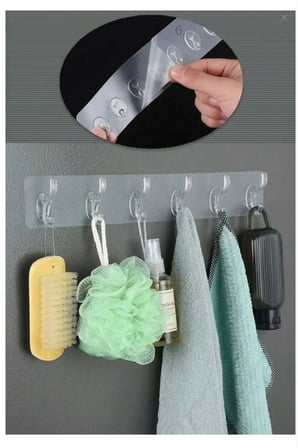 6'Lı Kendinden Yapışkanlı Güçlü Şeffaf Askılık Kapı Arkası Mutfak Duvar Banyo Askı