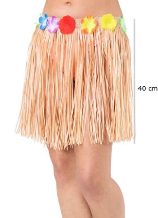 Yetişkin Ve Uyumlu Saman Renk Püsküllü Hawaii Luau Hula Etek 40