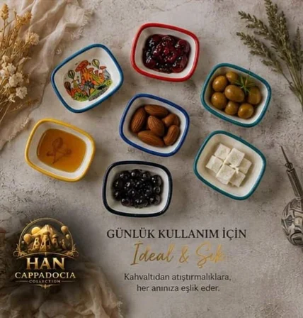 Kapadokya Çerezlik,Sosluk,Reçellik,Zeytinlik,Baharatlık,Kahvaltılık Sunum Kaseleri 6 lı Dikdörtgen