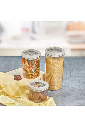 Ceronni Bonny Erzak Saklama Kabı 3lü Set 1,8Lt - 1Lt - 600Ml Bej