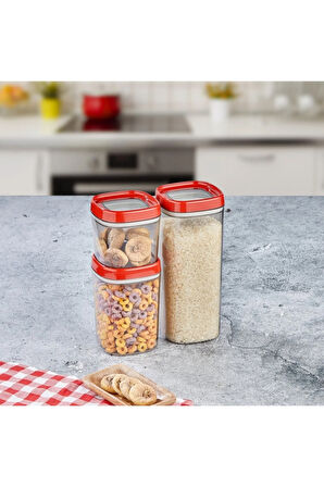 Ceronni Bonny Erzak Saklama Kabı 3lü Set 1,8Lt - 1Lt - 600Ml Kırmızı