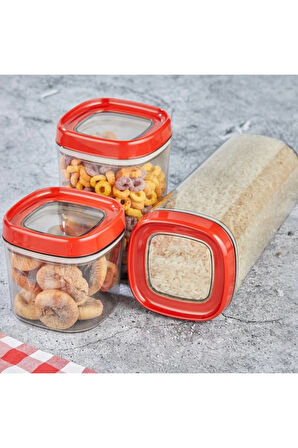 Ceronni Bonny Erzak Saklama Kabı 3lü Set 1,8Lt - 1Lt - 600Ml Kırmızı