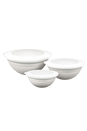 Ceronni Galaksi Desenli Kapaklı Kase 3Lü Set 3Lt 2Lt 1Lt Beyaz