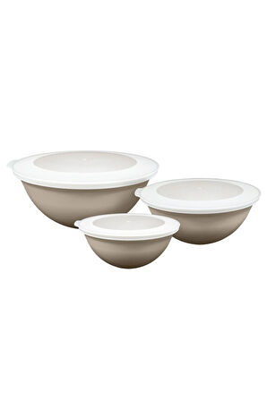 Ceronni Lunar Kapaklı Kase 3Lü Set 3Lt 2Lt 1Lt Bej