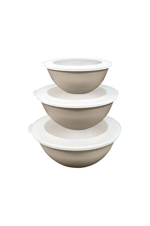 Ceronni Lunar Kapaklı Kase 3Lü Set 3Lt 2Lt 1Lt Bej