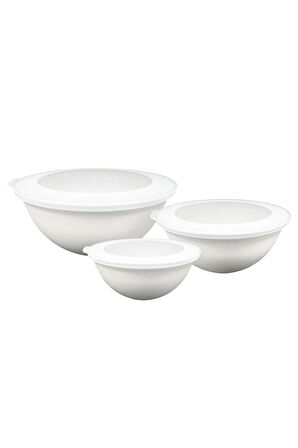 Ceronni Lunar Kapaklı Kase 3Lü Set 3Lt 2Lt 1Lt Beyaz
