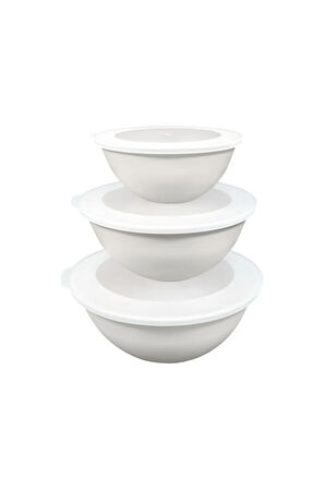 Ceronni Lunar Kapaklı Kase 3Lü Set 3Lt 2Lt 1Lt Beyaz