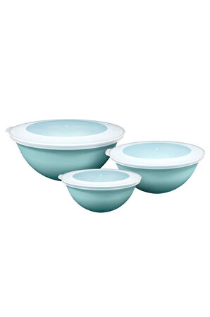 Ceronni Lunar Kapaklı Kase 3Lü Set 3Lt 2Lt 1Lt Turkuaz