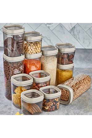 Ceronni Bonny Erzak Saklama Kabı 12Li Set 1,8 Lt 1 Lt 600 ml Bej