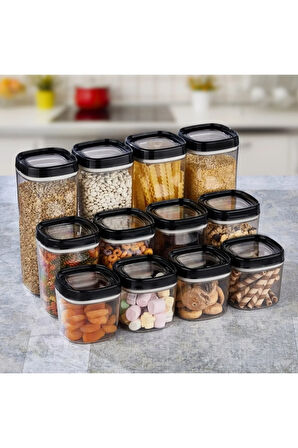 Ceronni Bonny Erzak Saklama Kabı 12Li Set 1,8 Lt 1 Lt 600 ml Siyah