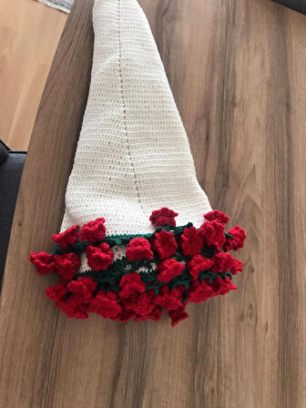 Gül Demeti Şeklinde Büyük Şal 104 cm (Anneler Günü veya Çeyiz) Koton Pamuk İp El Emeği