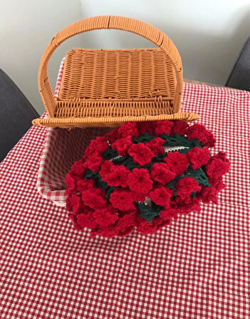 Gül Demeti Şeklinde Büyük Şal 104 cm (Anneler Günü veya Çeyiz) Koton Pamuk İp El Emeği
