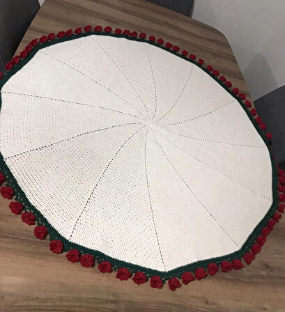 Gül Demeti Şeklinde Büyük Şal 104 cm (Anneler Günü veya Çeyiz) Koton Pamuk İp El Emeği